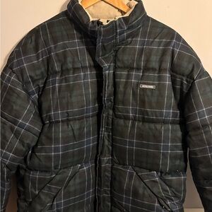 Jack & Jones Men's Plaid Puffer Jacket - Black and Blue